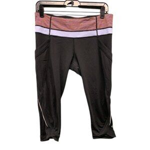 Lululemon Crop Leggings Women’s 10 Black Pocket Waistband Zip High Rise Athletic